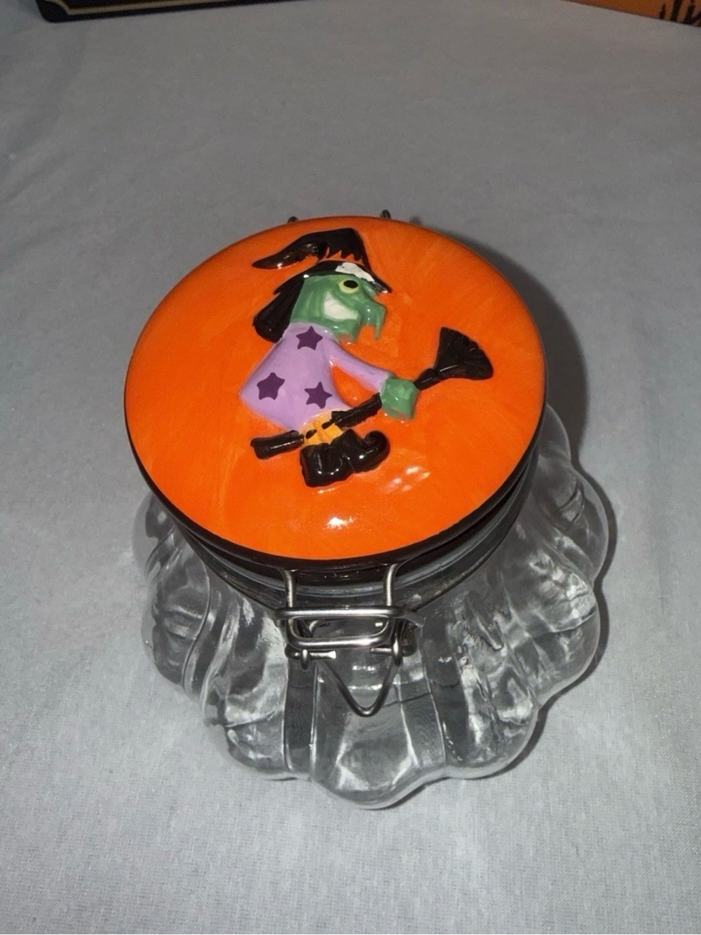 Halloween Orange Witch Glass Treat Jar